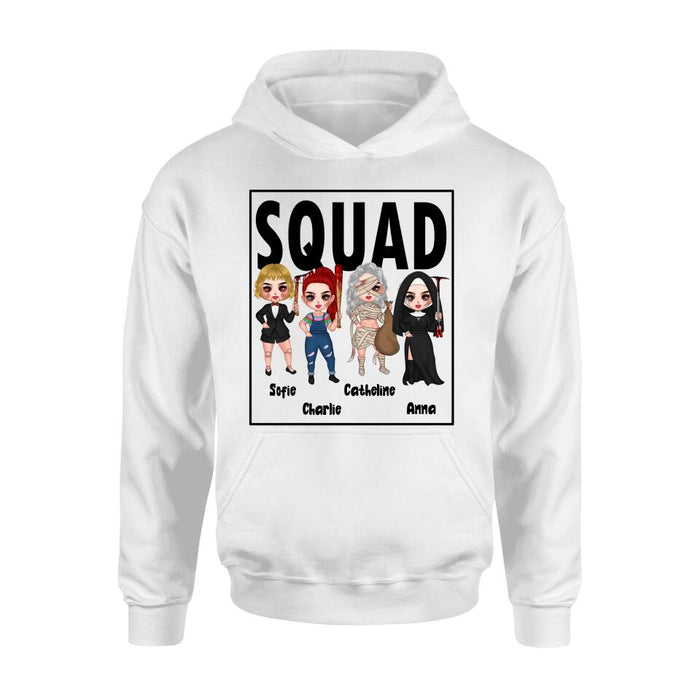 Custom Personalized Squad Goals Halloween Shirt/ Hoodie - Halloween Gift For Friends - Upto 4 Girls