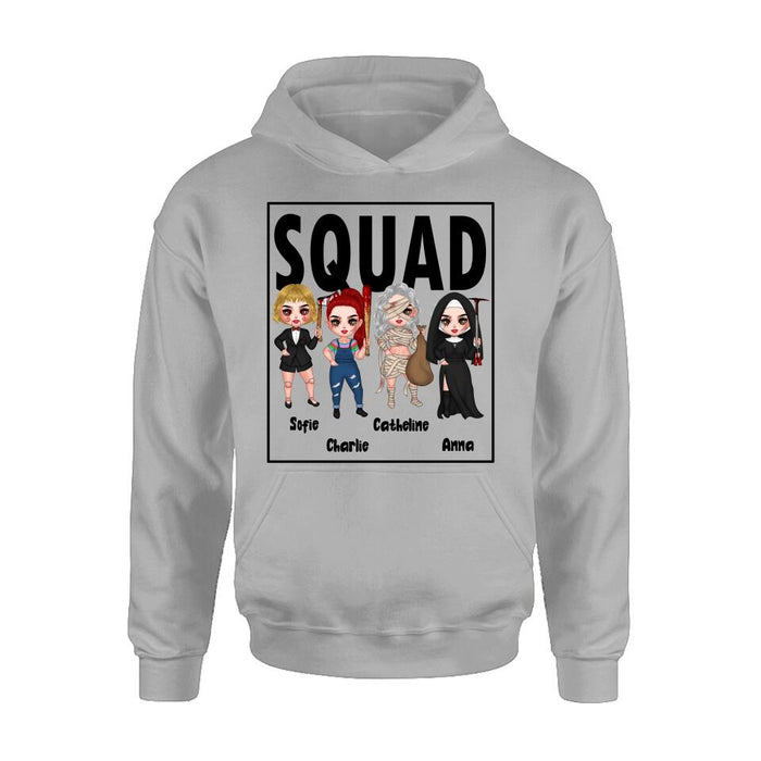 Custom Personalized Squad Goals Halloween Shirt/ Hoodie - Halloween Gift For Friends - Upto 4 Girls