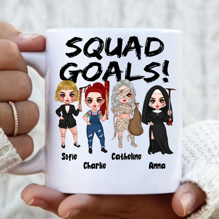 Custom Personalized Squad Goals Halloween Coffee Mug - Halloween Gift For Friends - Upto 4 Girls