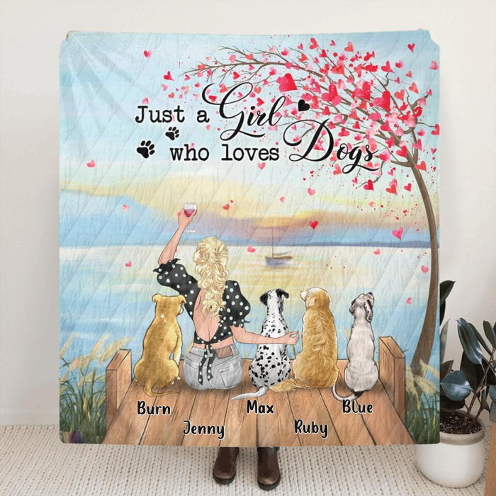 Custom Personalized Dog Mom Single Layer Fleece/ Quilt - Gift Idea For Dog Owner with up to 4 Dogs - Just A Girl Who Loves Dogs