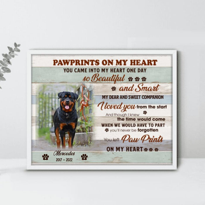 Custom Photo Memorial Dog Poster - Memorial Gift For Dog Lovers - You Left Pawprints On My Heart