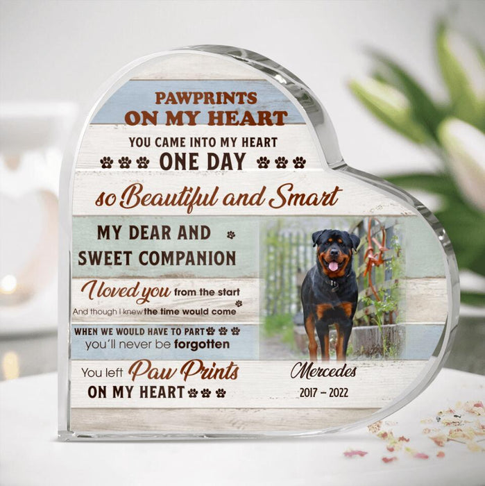 Custom Photo Memorial Dog Crystal Heart - Memorial Gift For Dog Lovers - You Left Pawprints On My Heart