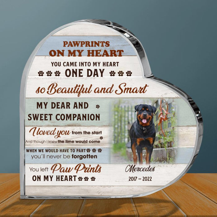 Custom Photo Memorial Dog Crystal Heart - Memorial Gift For Dog Lovers - You Left Pawprints On My Heart