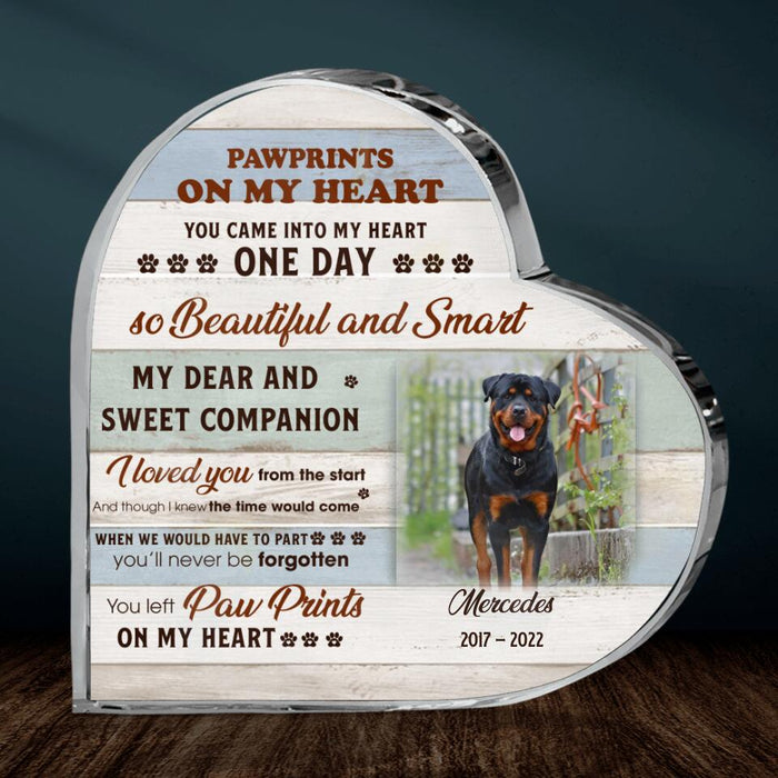 Custom Photo Memorial Dog Crystal Heart - Memorial Gift For Dog Lovers - You Left Pawprints On My Heart