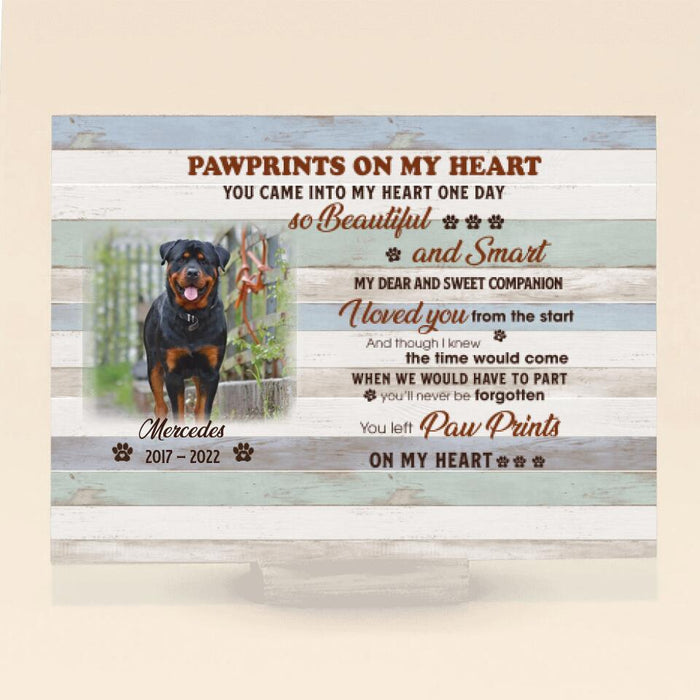 Custom Photo Memorial Dog Horizontal Acrylic Plaque - Memorial Gift For Dog Lovers - You Left Pawprints On My Heart