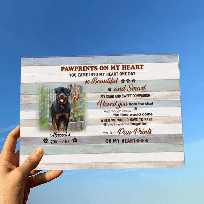 Custom Photo Memorial Dog Horizontal Acrylic Plaque - Memorial Gift For Dog Lovers - You Left Pawprints On My Heart