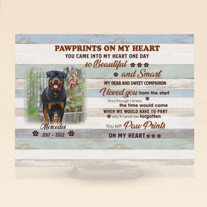 Custom Photo Memorial Dog Horizontal Acrylic Plaque - Memorial Gift For Dog Lovers - You Left Pawprints On My Heart