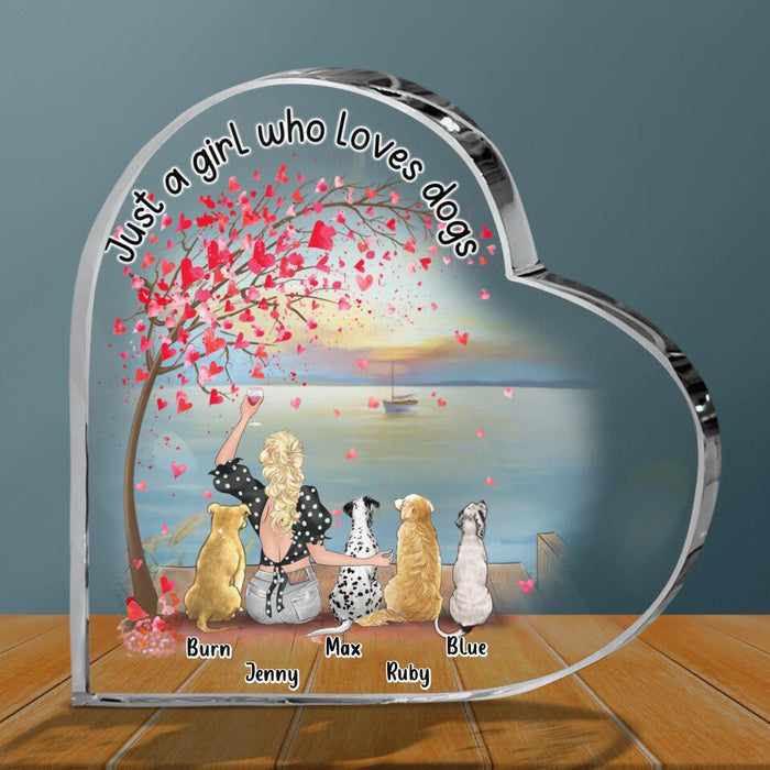 Custom Personalized Dog Mom Crystal Heart - Memorial Gift Idea For Dog Owner with up to 4 Dogs - Just A Girl Who Loves Dogs