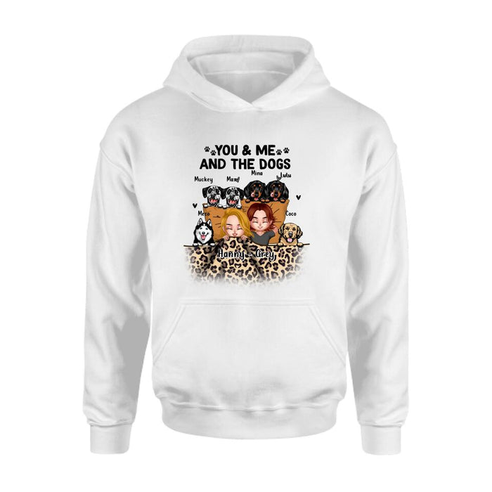 Custom Personalized Dog Shirt/Hoodie/Sleeve - Gift For Couples, Dog Lovers - You & Me and The Dogs - Up to 6 Dogs