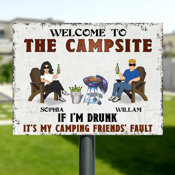 Custom Personalized Friend Camping Metal Sign - Upto 4 People - Gift Idea For Friend/ Camping Lover - Welcome To The Campsite