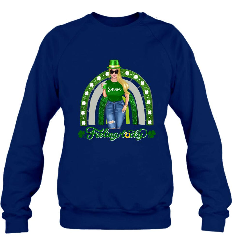 Personalized Irish Girl Unisex T-shirt/Sweatshirt/Hoodie - Gift Idea For St Patrick's Day - Feeling Lucky