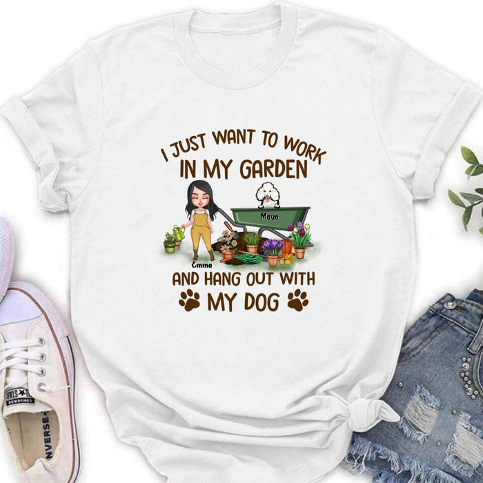 Personalized Garden Dogs Shirt - Up to 5 Dogs - Best Gift for Dog Lovers - I Just Want To Work In My Garden And Hang Out With My Dogs