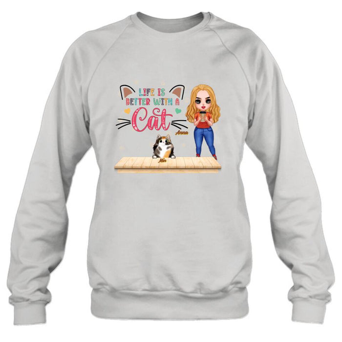 Custom Personalized Cat Mom Chibi Shirt - Gift Idea For Mother's Day/ Cat Lovers With Upto 6 Cats - Best Cat Mom Ever