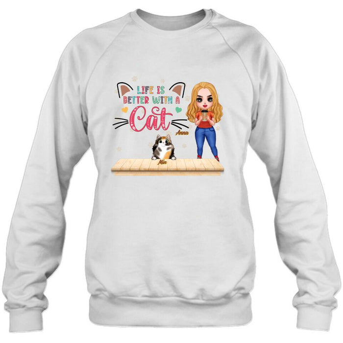 Custom Personalized Cat Mom Chibi Shirt - Gift Idea For Mother's Day/ Cat Lovers With Upto 6 Cats - Best Cat Mom Ever