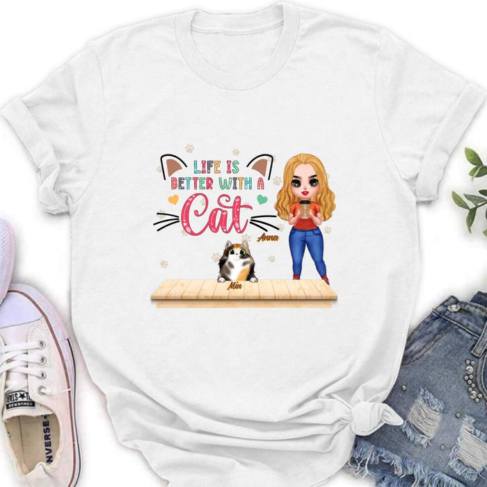 Custom Personalized Cat Mom Chibi Shirt - Gift Idea For Mother's Day/ Cat Lovers With Upto 6 Cats - Best Cat Mom Ever