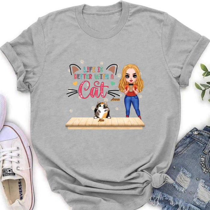 Custom Personalized Cat Mom Chibi Shirt - Gift Idea For Mother's Day/ Cat Lovers With Upto 6 Cats - Best Cat Mom Ever