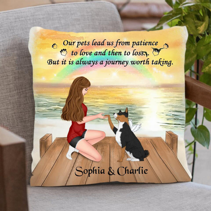 Custom Personalized Dog Mom Pillow Cover - Memorial Gift For Dog Mom/ Dog Lover - Our Pets Lead Us From Patience To Love And Then To Loss