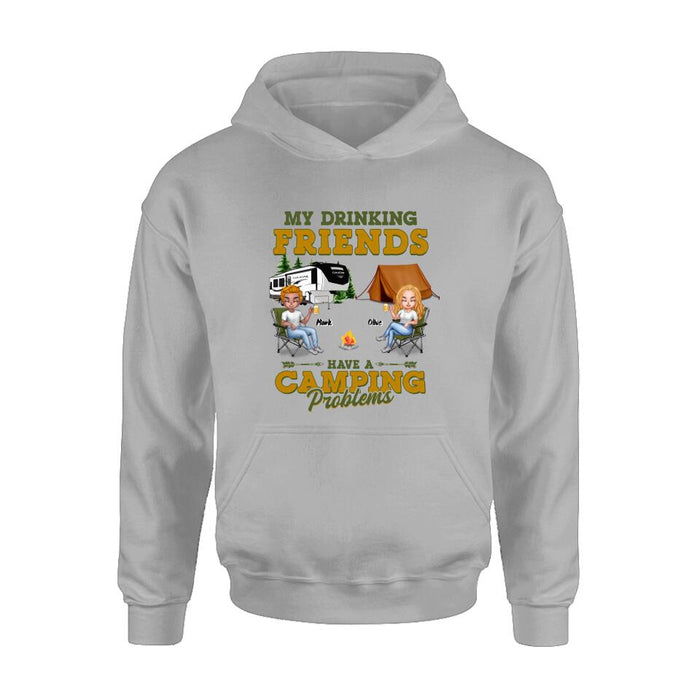 Custom Personalized Camping Friends Shirt - Upto 7 People - Gift For Camping Lovers/Friends - Let's Drink And Watch People Park Their Campers