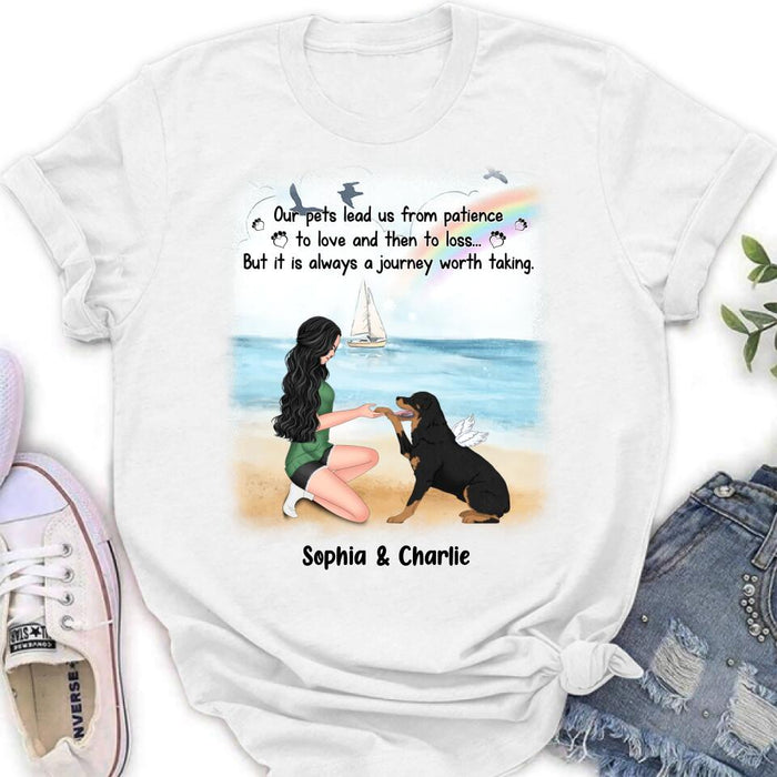 Custom Personalized Dog Mom Shirt/ Hoodie - Memorial Gift For Dog Mom/ Dog Lover - Our pets lead us from patience to love and then to loss