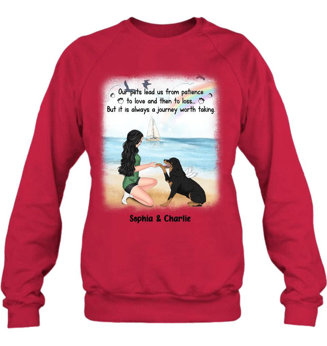 Custom Personalized Dog Mom Shirt/ Hoodie - Memorial Gift For Dog Mom/ Dog Lover - Our pets lead us from patience to love and then to loss