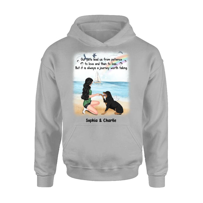 Custom Personalized Dog Mom Shirt/ Hoodie - Memorial Gift For Dog Mom/ Dog Lover - Our pets lead us from patience to love and then to loss