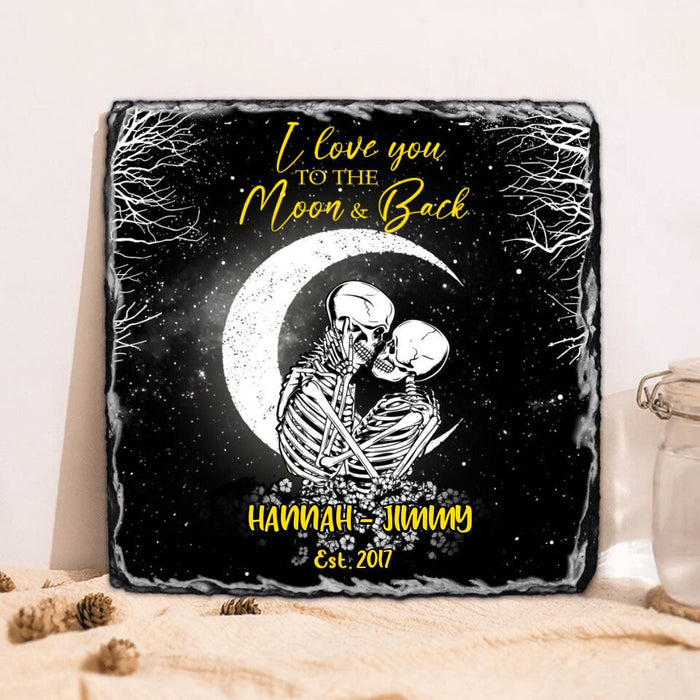 Custom Personalized Skull Couple Square Lithograph - Gift Idea For Couple - I Love You To The Moon And Back