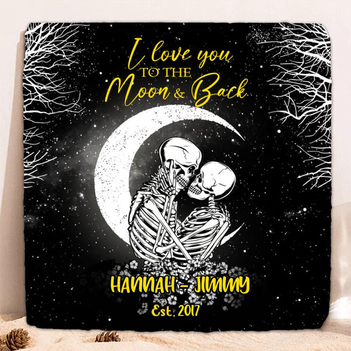 Custom Personalized Skull Couple Square Lithograph - Gift Idea For Couple - I Love You To The Moon And Back