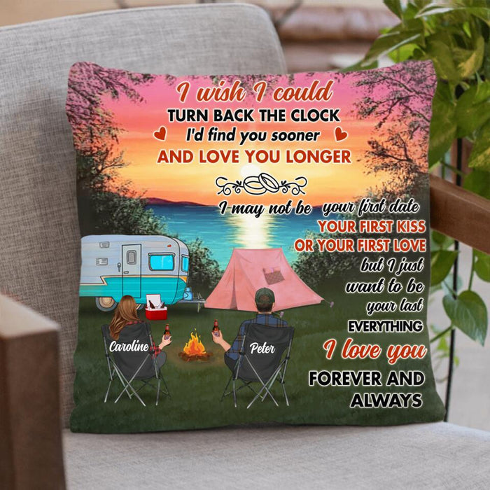 Custom Personalized Couple Camping Pillow Cover & Fleece/ Quilt Blanket - Couple With Up to 3 Pets - Gift Idea For Camping Lover - I Love You Forever And Always