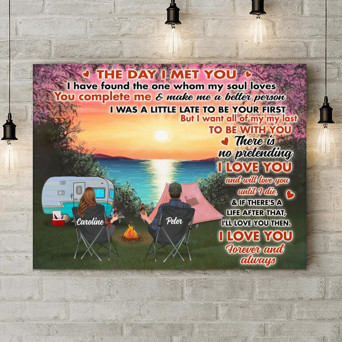 Custom Personalized Couple Camping Canvas - Couple With Up to 3 Pets - Gift Idea For Camping Lover - I Love You Forever And Always