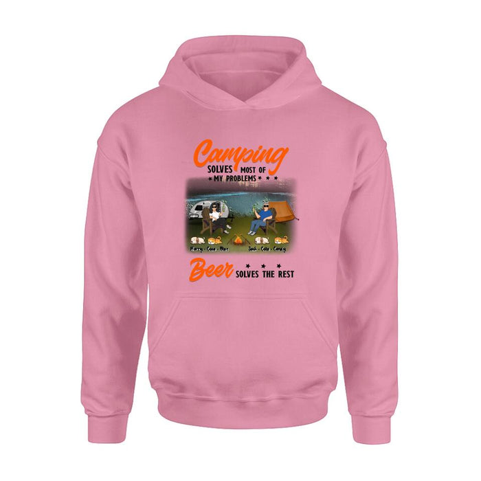 Custom Personalized Camping Unisex T-shirt/ Hoodie/ Sweatshirt/ Long Sleeve - Gift Idea For Couple/ Camping Lovers - Camping Solves Most Of My Problems Beer Solves The Rest