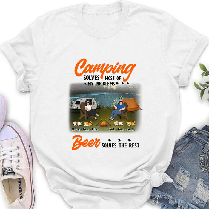 Custom Personalized Camping Unisex T-shirt/ Hoodie/ Sweatshirt/ Long Sleeve - Gift Idea For Couple/ Camping Lovers - Camping Solves Most Of My Problems Beer Solves The Rest