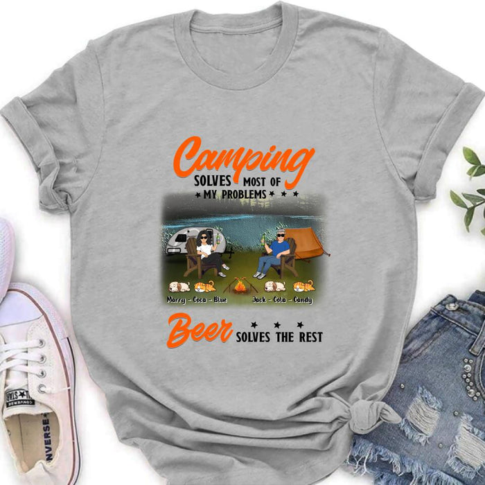 Custom Personalized Camping Unisex T-shirt/ Hoodie/ Sweatshirt/ Long Sleeve - Gift Idea For Couple/ Camping Lovers - Camping Solves Most Of My Problems Beer Solves The Rest