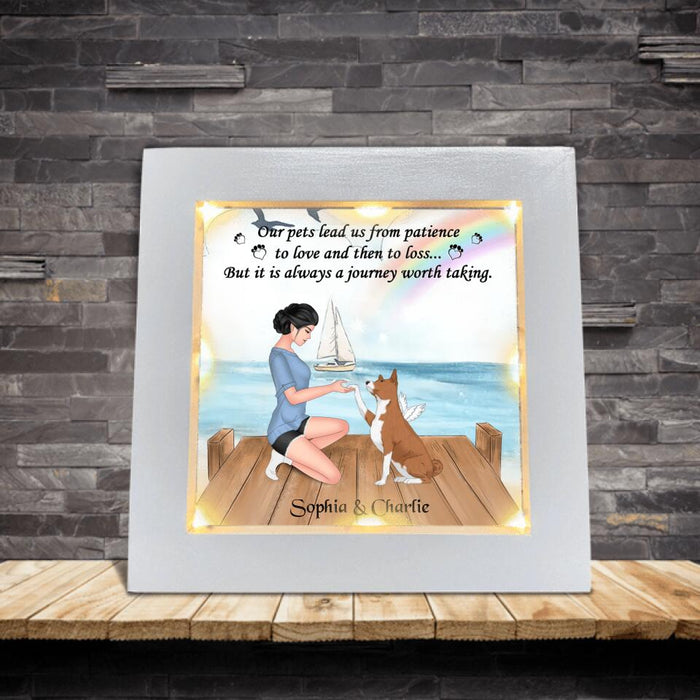 Personalized Dog Mom Frame With Led - Memorial Gift For Dog Mom/Dog Lover - Our Pets Lead Us From Patience To Love And Then To Loss