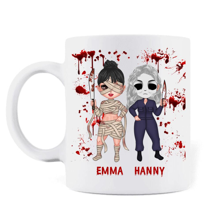 Custom Personalized Ghost Besties Coffee Mug - Halloween Gift For Friends/ Besties - Up to 4 Girls - I Hope We're Besties Until We Die