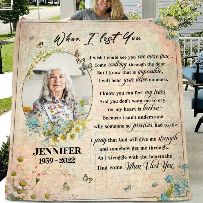 Customized Photo Memorial Single Layer Fleece/ Quilt - Sympathy Gifts for Loss of Mom/ Dad - When I Lost You