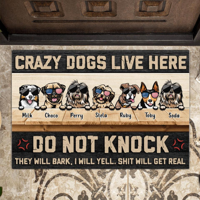 Custom Personalized Crazy Dogs Doormat - Upto 7 Dogs - Gift Idea For Dog Lover - Crazy Dogs Live Here Do Not Knock