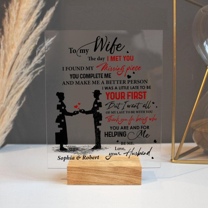 Custom Personalized Couple Acrylic Plaque - Gift for 
Couple, Husband and Wife, Gift to Wife from Husband - To my wife my missing piece