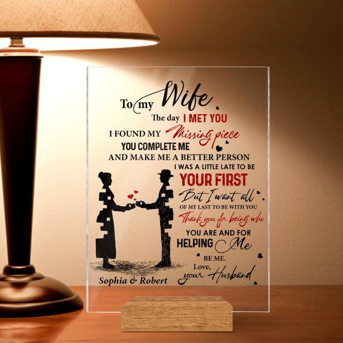 Custom Personalized Couple Acrylic Plaque - Gift for 
Couple, Husband and Wife, Gift to Wife from Husband - To my wife my missing piece