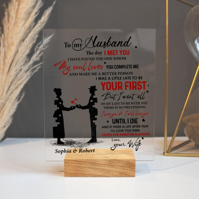 Custom Personalized Couple Acrylic Plaque - Gift for Couple, Husband and Wife. Gift to Husband from Wife - To my husband my soul loves