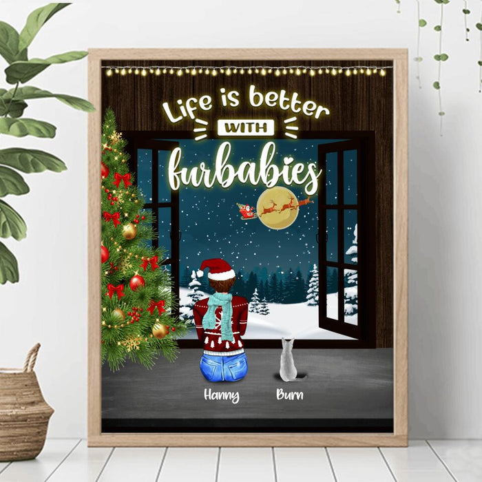 Custom Personalized Christmas By Window Poster - Man/ Woman/ Couple With Upto 3 Kids - 4 Pets - Best Gift For Christmas - Happy First Christmas Together