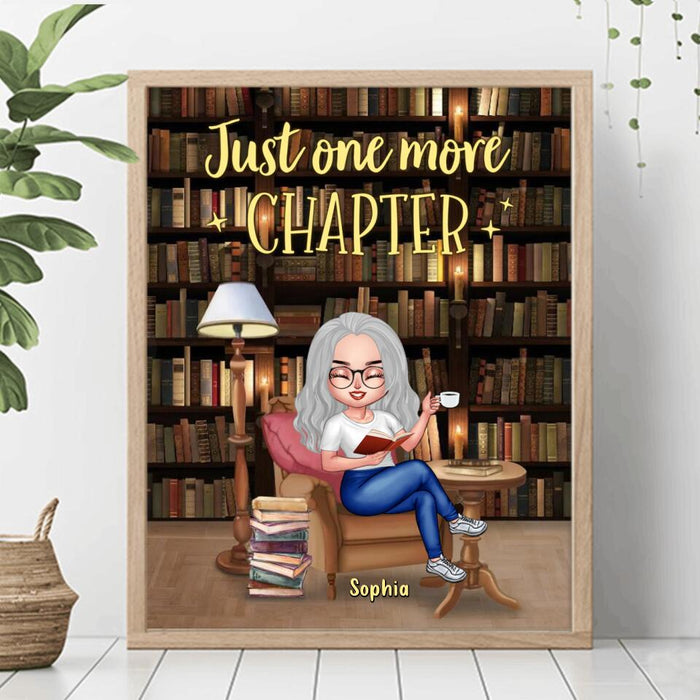 Personalized Reading Book Girl Vertical Poster - Gift For Reading Lovers - Just One More Chapter