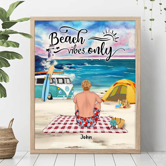 Custom Personalized Camping Beach Poster - Upto 4 People - Best Gift For Camping Lover/Couple - The Beach Is Our Happy Place