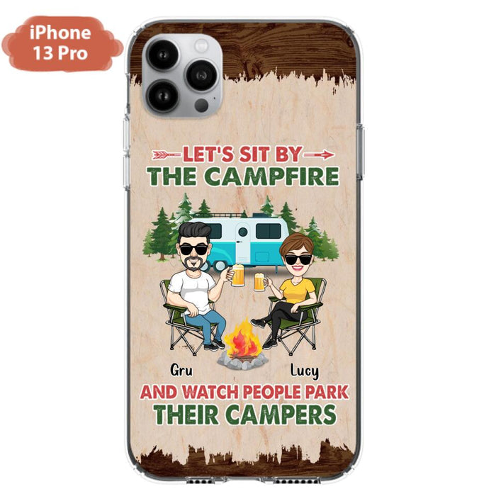 Custom Personalized Couple With Dogs Camping Phone Case - Couple With Up to 4 Dogs - Gift For Couple/ Camping/ Dog Lover - Let's Sit By The Campfire - Case For iPhone And Samsung