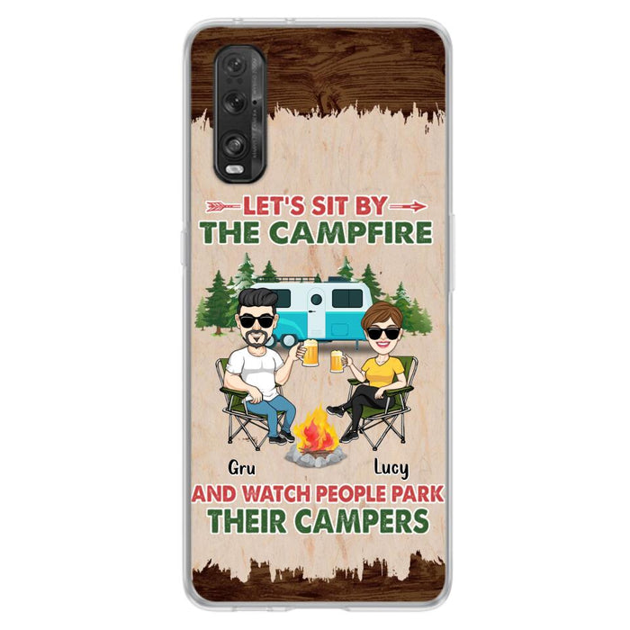 Custom Personalized Couple With Dogs Camping Phone Case - Couple With Up to 4 Dogs - Gift For Couple/ Camping/ Dog Lover - Let's Sit By The Campfire - Case For Xiaomi, Oppo And Huawei