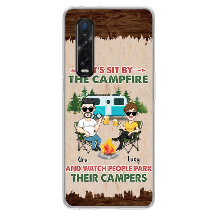 Custom Personalized Couple With Dogs Camping Phone Case - Couple With Up to 4 Dogs - Gift For Couple/ Camping/ Dog Lover - Let's Sit By The Campfire - Case For Xiaomi, Oppo And Huawei