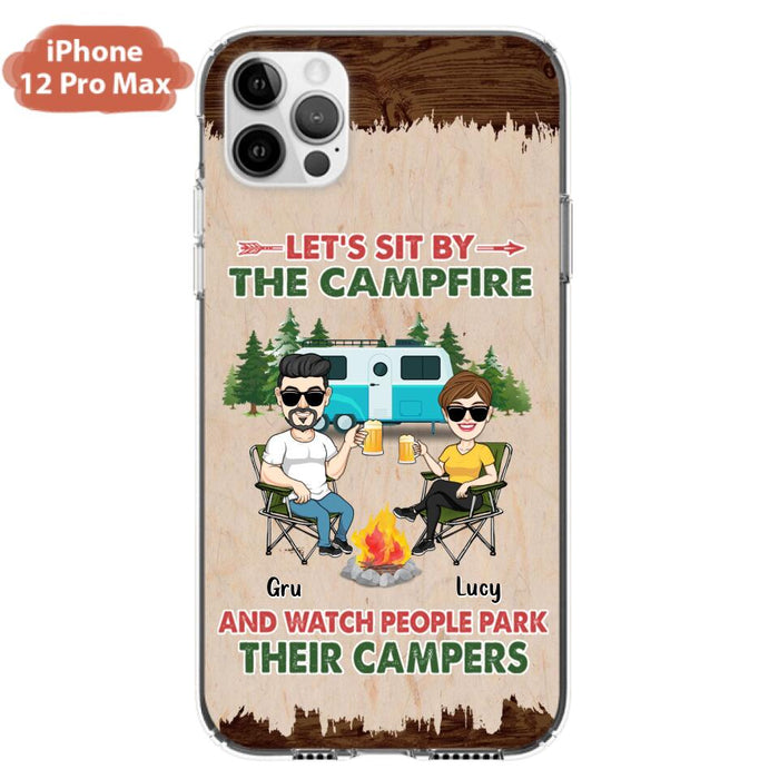 Custom Personalized Couple With Dogs Camping Phone Case - Couple With Up to 4 Dogs - Gift For Couple/ Camping/ Dog Lover - Let's Sit By The Campfire - Case For iPhone And Samsung