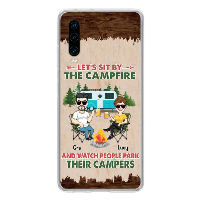 Custom Personalized Couple With Dogs Camping Phone Case - Couple With Up to 4 Dogs - Gift For Couple/ Camping/ Dog Lover - Let's Sit By The Campfire - Case For Xiaomi, Oppo And Huawei