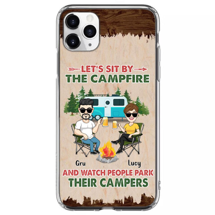 Custom Personalized Couple With Dogs Camping Phone Case - Couple With Up to 4 Dogs - Gift For Couple/ Camping/ Dog Lover - Let's Sit By The Campfire - Case For iPhone And Samsung