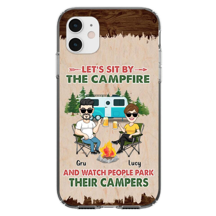 Custom Personalized Couple With Dogs Camping Phone Case - Couple With Up to 4 Dogs - Gift For Couple/ Camping/ Dog Lover - Let's Sit By The Campfire - Case For iPhone And Samsung