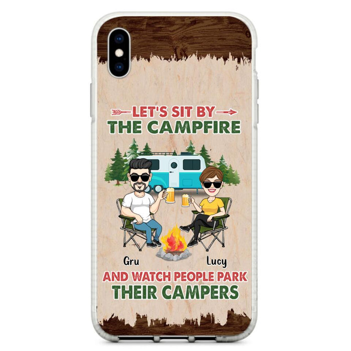 Custom Personalized Couple With Dogs Camping Phone Case - Couple With Up to 4 Dogs - Gift For Couple/ Camping/ Dog Lover - Let's Sit By The Campfire - Case For iPhone And Samsung